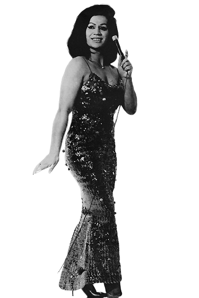 Carmen singing in sequin dress