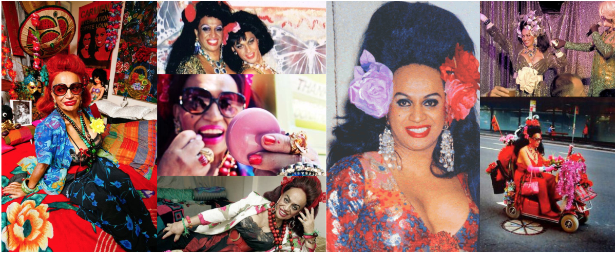 Colorful photo collage of Carmen Rupe